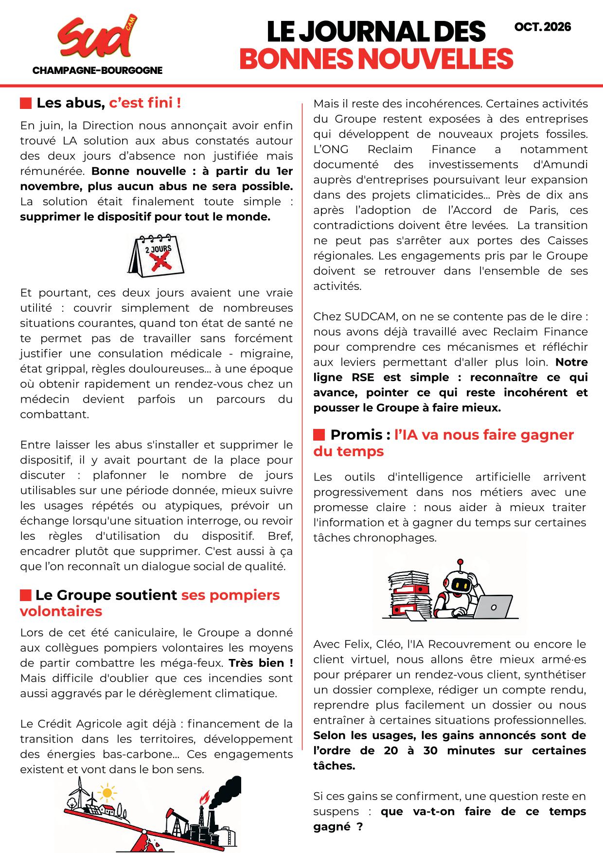 Tract SUDCAM octobre 2026 - Journal des bonnes nouvelles, page 1